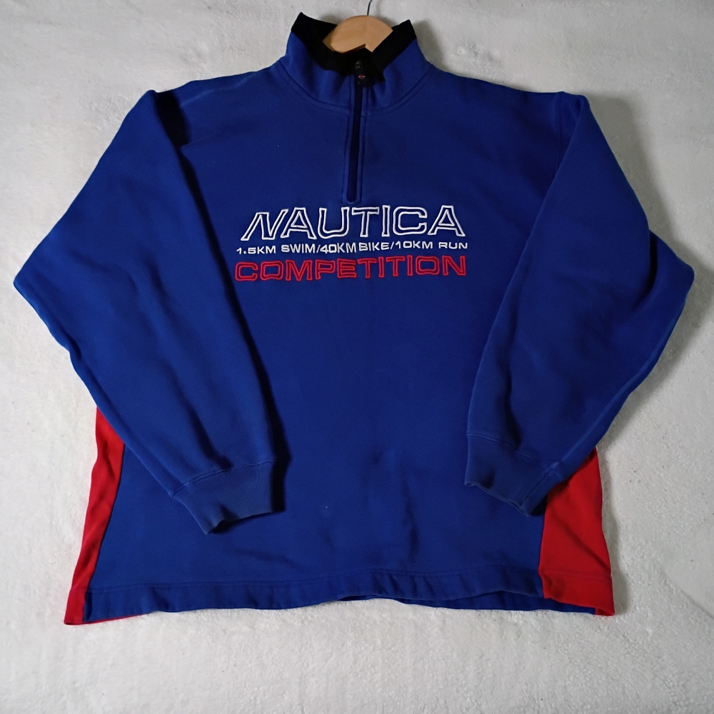 Vintage Blue Nautica Pullover Athletic Sports Streetwear 80s 90s Retro 1/4 Zip